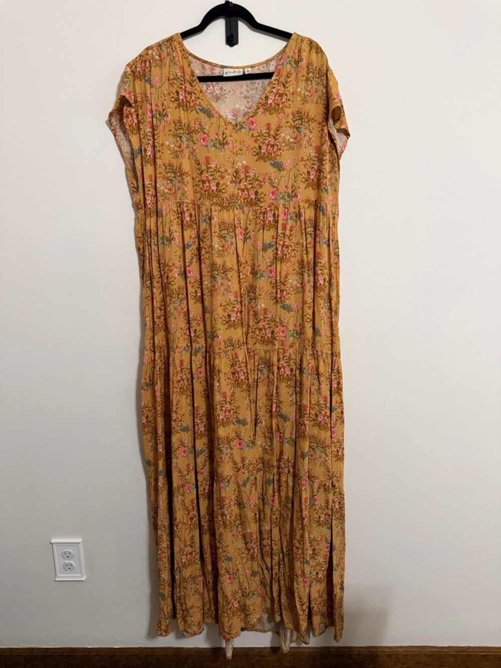 Wonderly Mustard Floral Tiered Maxi Dress
